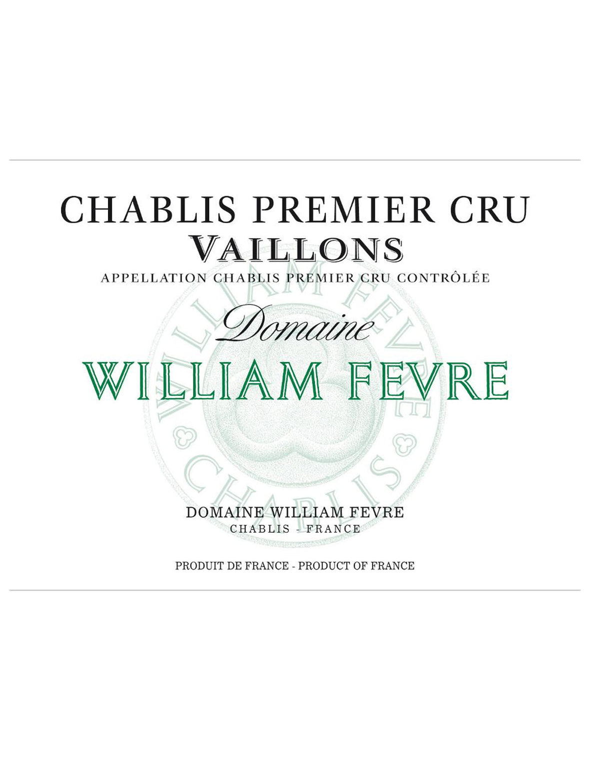 Domaine William Fevre Chablis Premier Cru Vaillons 2019 - ZYN THE WINE MARKET LTD.