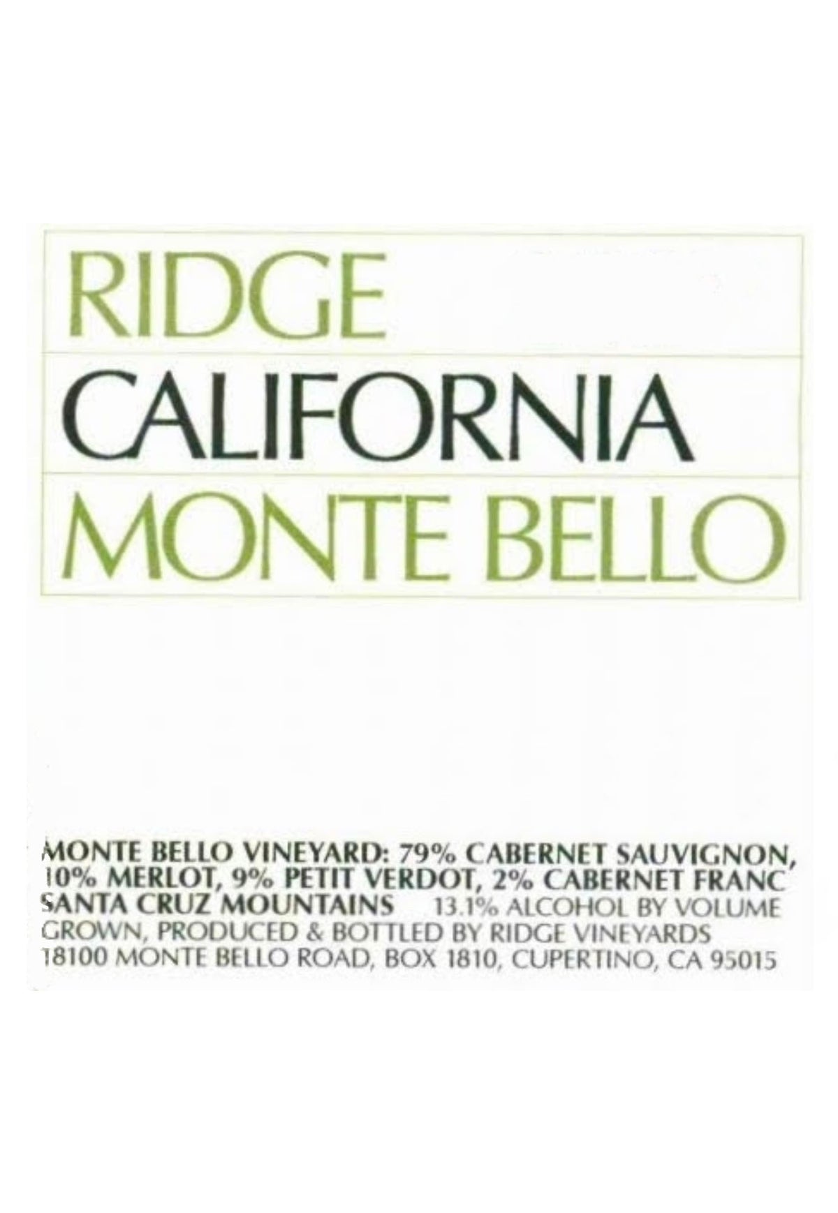 Ridge Vineyards Cabernet Sauvignon Monte Bello 2018 - 3 Litre Bottle - ZYN THE WINE MARKET LTD.