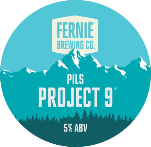 Fernie Brewing Co. Pils Project 9 label with mountain design