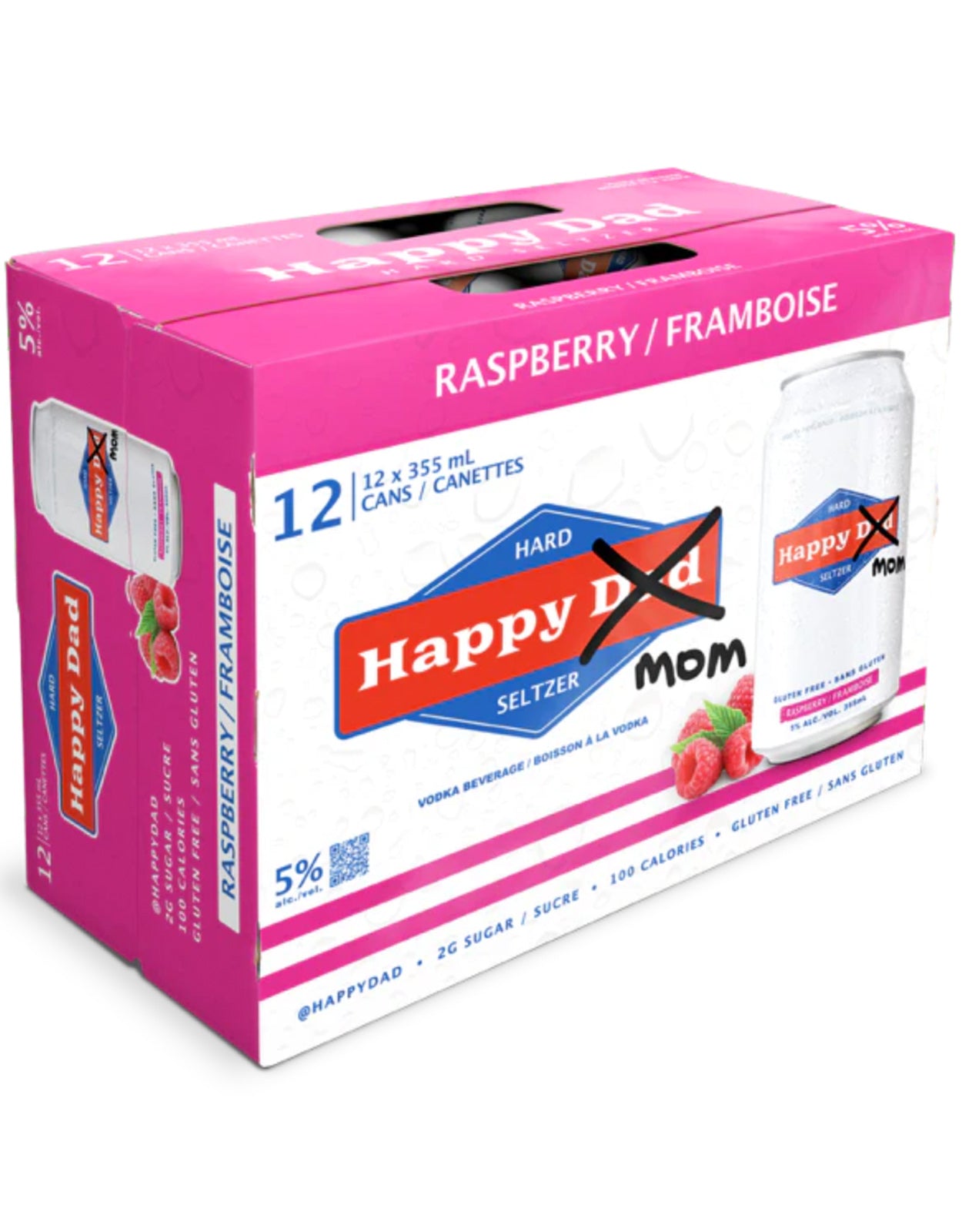 Happy Dad 'Mom' Hard Seltzer Raspberry 355 ml - 12 Cans