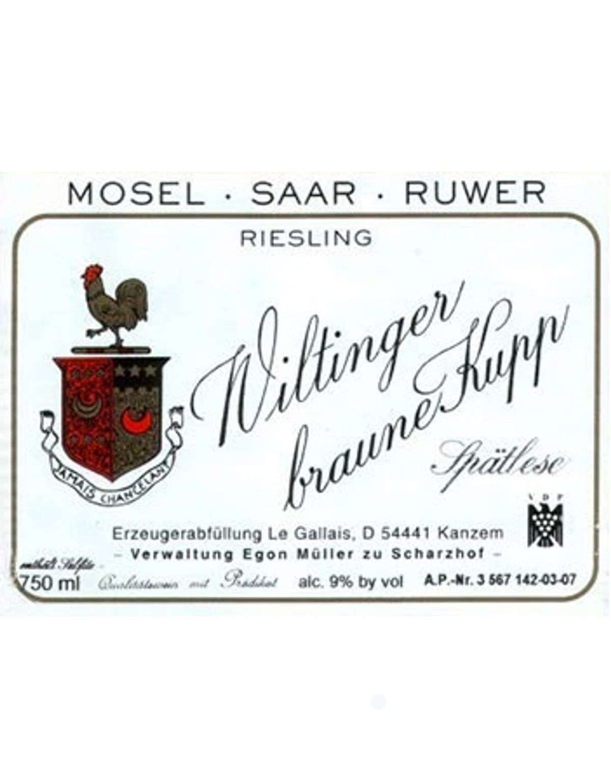 Egon Muller Wiltinger Braune Kupp Riesling 'Spatlese' 2021 - ZYN THE WINE MARKET LTD.
