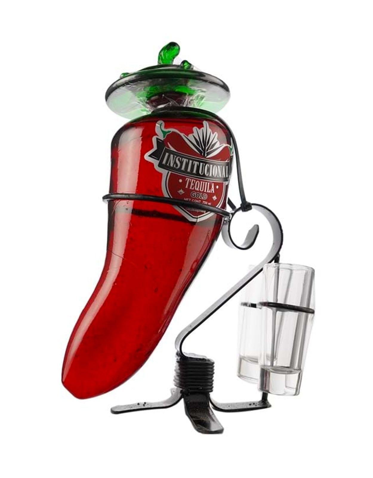 Institucional Red Chili Pepper Gold Tequila with Blown Glass Decanter